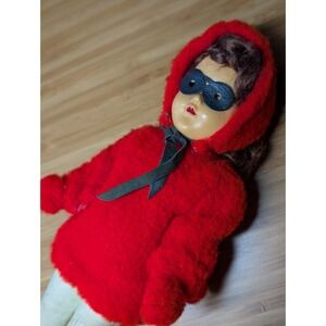 Vintage PAPER MACHE + Wood Doll Masked Red Riding Hood